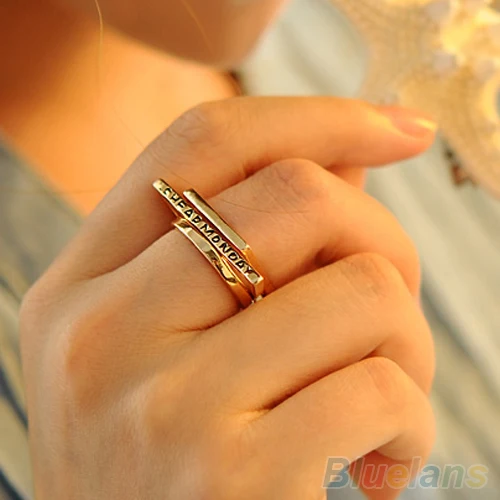 Женское кольцо модное золотое треугольное прямоугольное комбинированное |