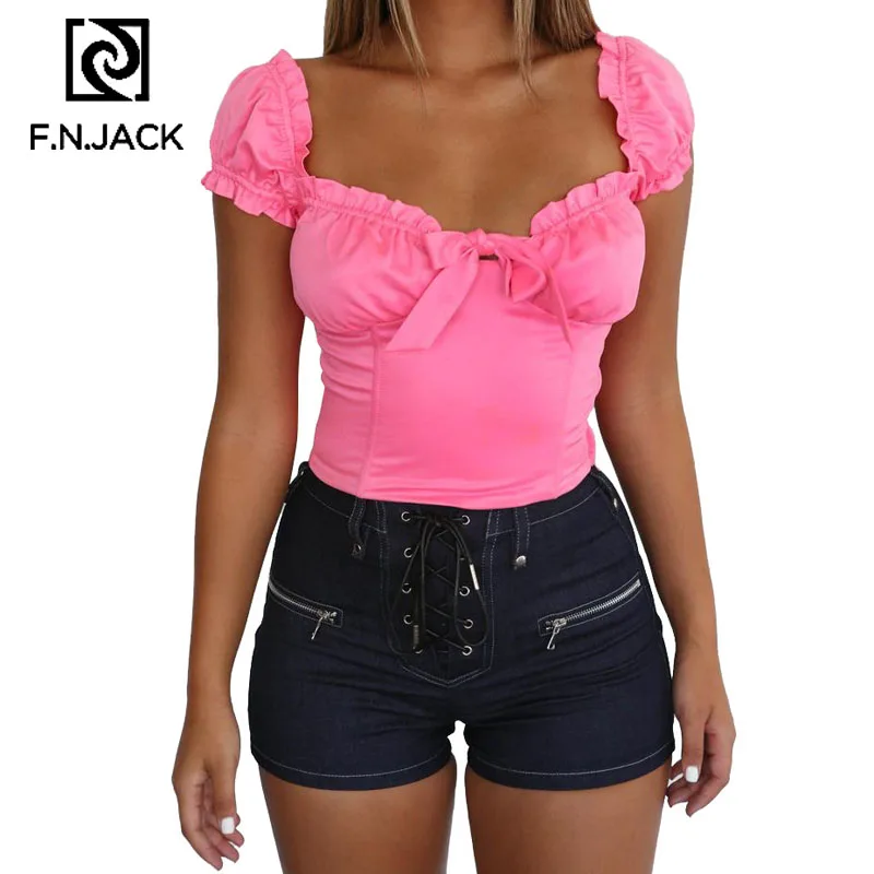 F.N.JACK 2019 Womens Jeans Tassel Pants Women's Skinny Shorts Ripped for Woman Vintage Denim Female |