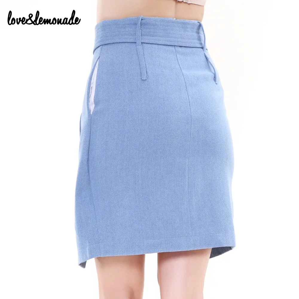 Голубая джинсовая юбка с заниженной талией и поясом Love & Lemonade TB 9278|denim skirt|skirt skirtbelt