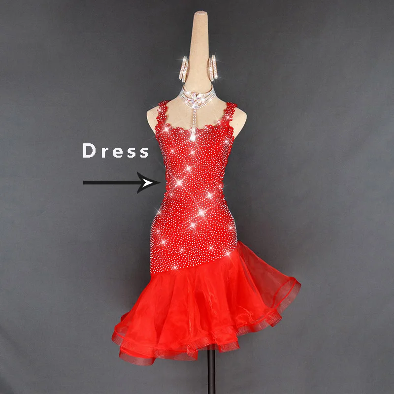 Red Dress Платье для латинских танцев, женское красное платье для танцев, стразы, певица, танцовщица, профессиональное конкурентное платье для латинских танцев, VDB110 - Цвет: Red Dress