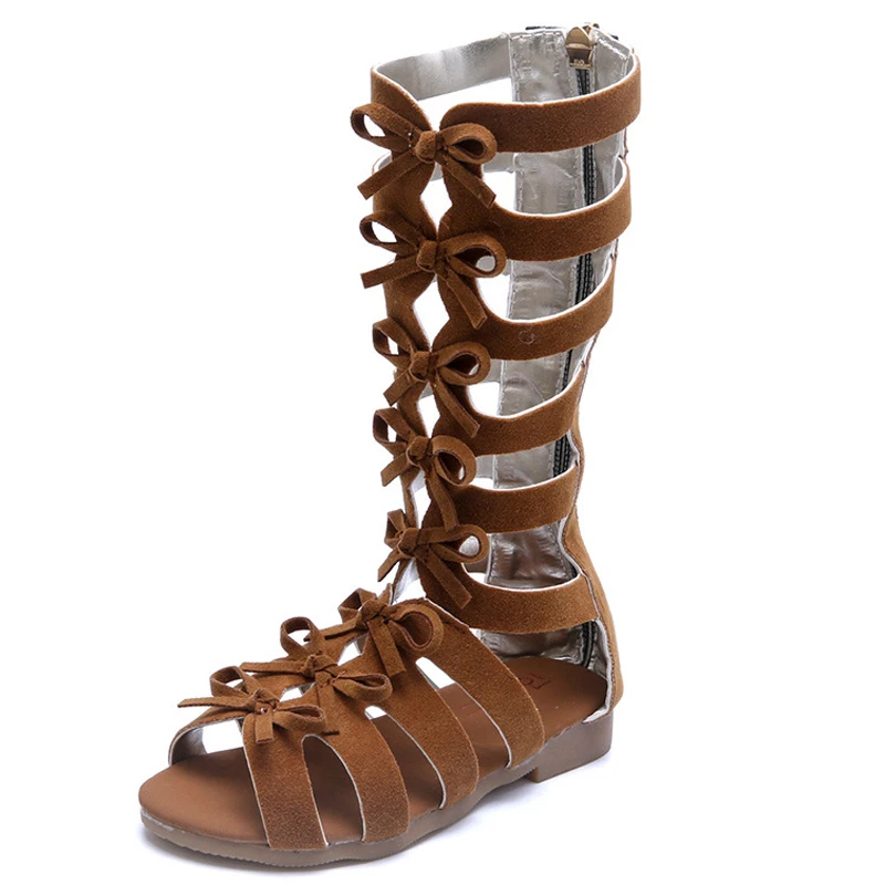 Новинка 2019 года детские летние сандалии для девочек кожаные сапоги гладиаторы до