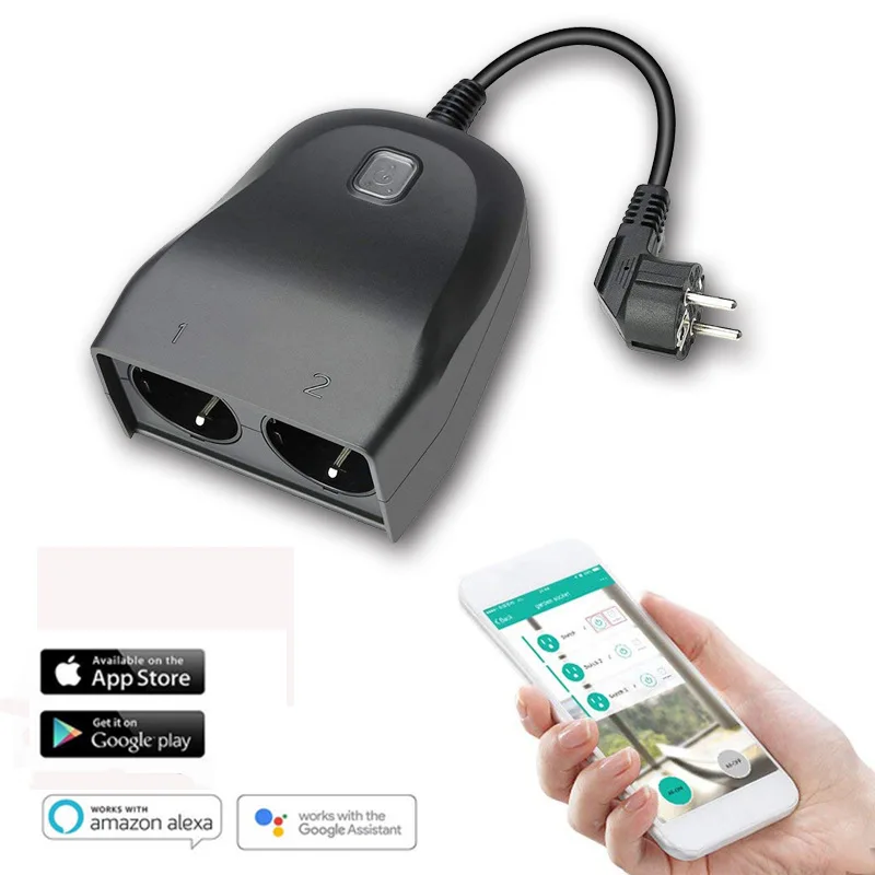 Умная розетка Lonsonho Tuya с Wi Fi европейская вилка водонепроницаемая IP44 2 розетки