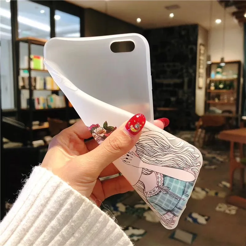 Boucho Cute Lovely Girl Pattern Phone Case For iphone 8 Soft Silicone 5 5s SE 6 6s plus X TPU Cover Capa Coque |