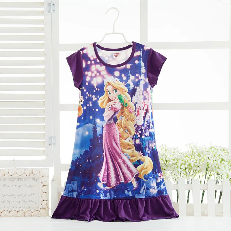 Disney princess summer night dress children pajama children home clothing baby cartoon Frozen Elsa nightgown girl sleepwear robe
