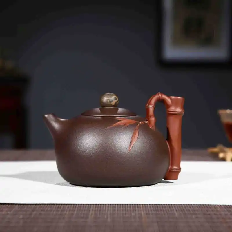 Пурпурный песочный горшок Yixing Mingjiayuan Шахта ручной работы бамбуковый чайник