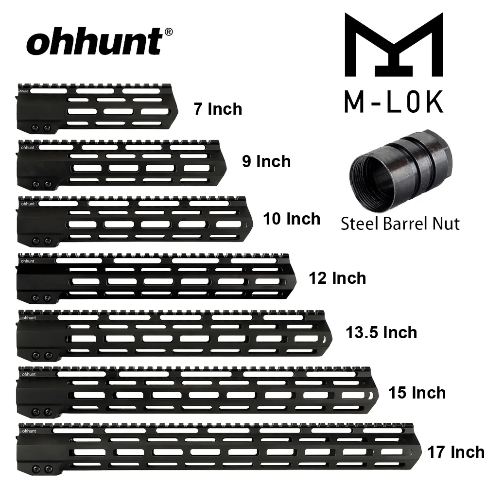 Ohhunt тактический AR15 поплавок M-LOK Handguard " 9" 1" 12" 13," 15" 1" Пикатинни со стальной бочкой гайка для прицела