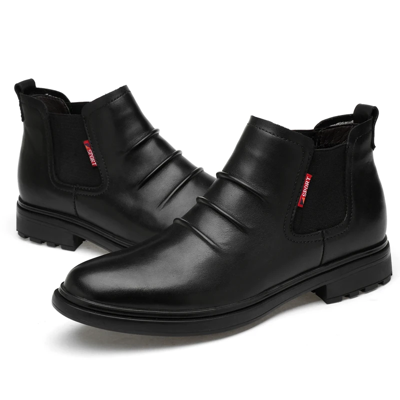 Мужская Мода Большие размеры на осень зиму сапоги черные теплые меховые зимние