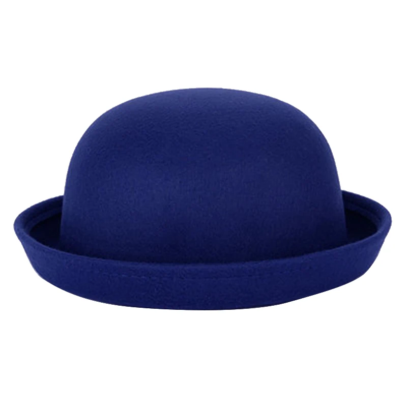 blue 57cm adult Весенне-осенняя женская детская шляпа, классическая шляпа, женская имитация шерсти, шапка, шапки для девушек, милая однотонная черная шляпа-котелок для женщин - Цвет: blue 57cm adult