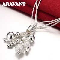 925 silver scrub smooth bead ball long tassel necklaces chains for women wedding fashion jewelry