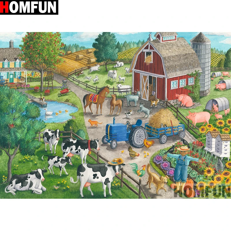 Алмазная живопись HOMFUN Ферма крупного рогатого скота вышивка крестиком из