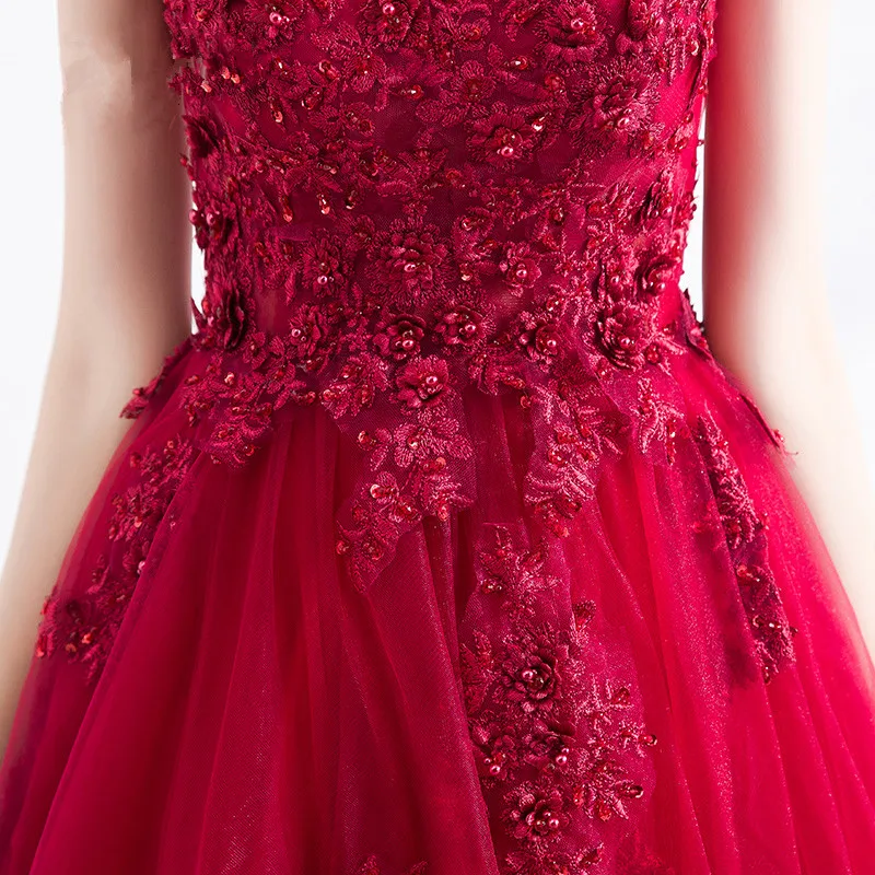Robe De Soiree Longue 2020 винно красное вечернее платье длинное Тюлевое с аппликацией из