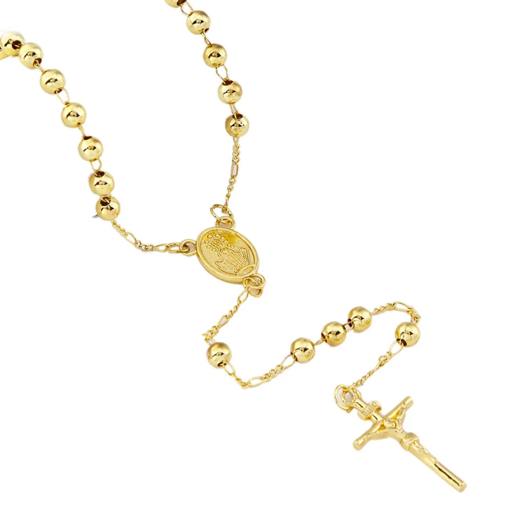 Цепочка с золотой бусиной Иисус Христос Крест Кулон Четки Ожерелье Мужские
