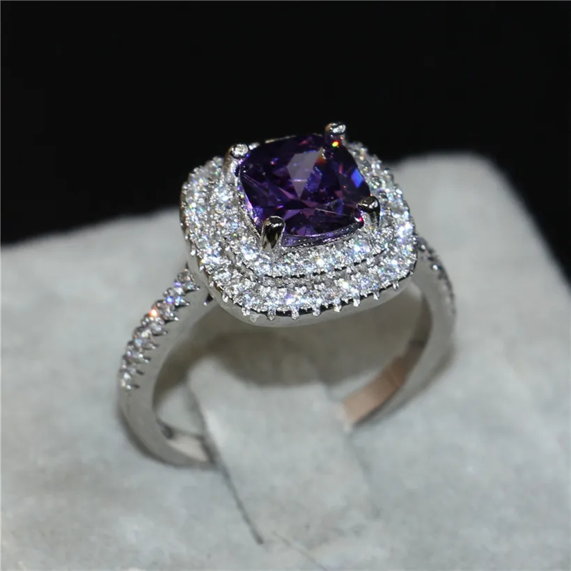 Женское кольцо из стерлингового серебра 925 пробы 4ct фиолетовое с объемным