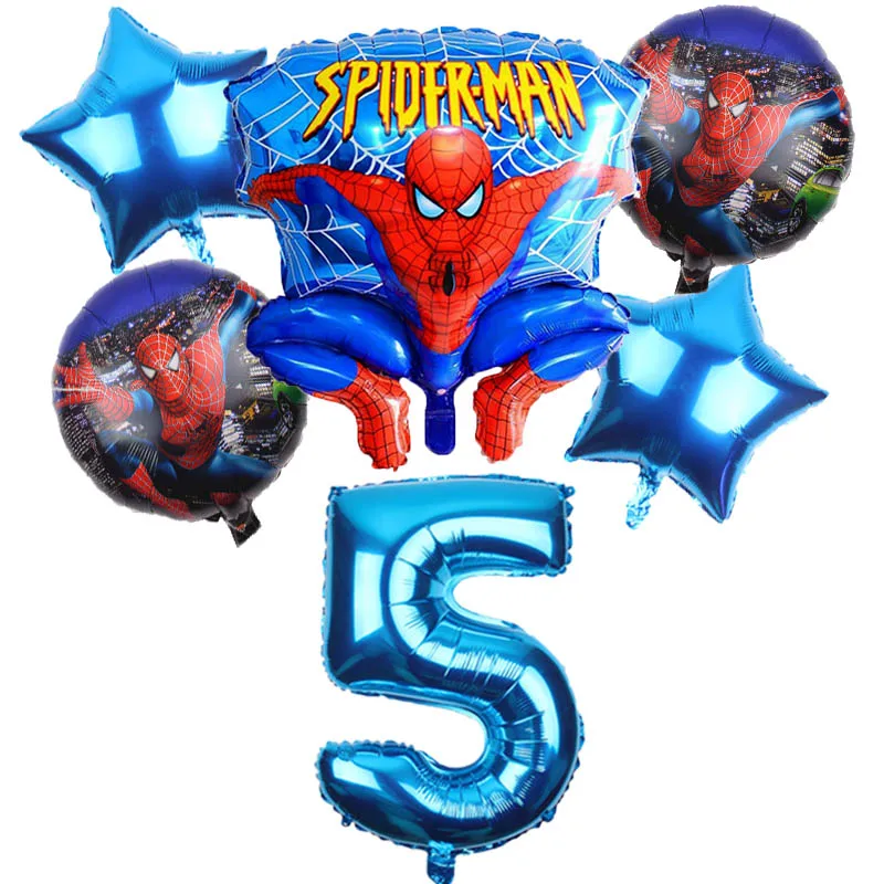 blue 5 6pcs/lot Spiderman Foil Helium Balloons 30" Red Number Party Inflatable Ball Birthday Party Decoration Kids Toys Star Globos - Цвет: blue 5