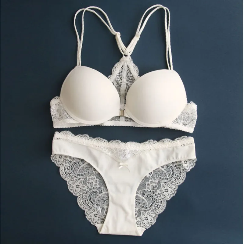 CR Intimates 2017 New Women Sexy Lingerie Lace Y-line Straps Front Closure Bra Hollow Out Panties Bra set Underwear WI473