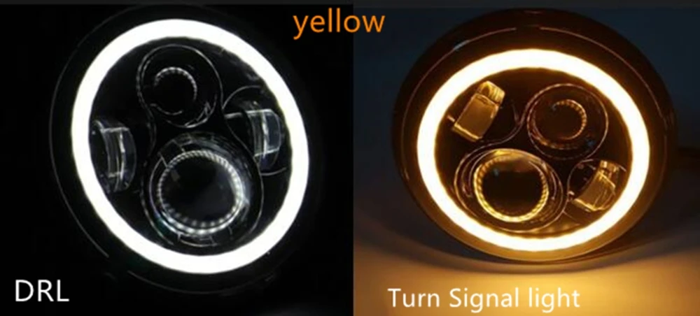 yellow turn light Для Mitsubishi Pajero Junior мини ZR2 75 Вт 7 дюймовый светодиодный головной светильник с янтарем Включите светильник и Дневной светильник " светодиодный налобный фонарь для jk tj niva - Цвет: yellow turn light