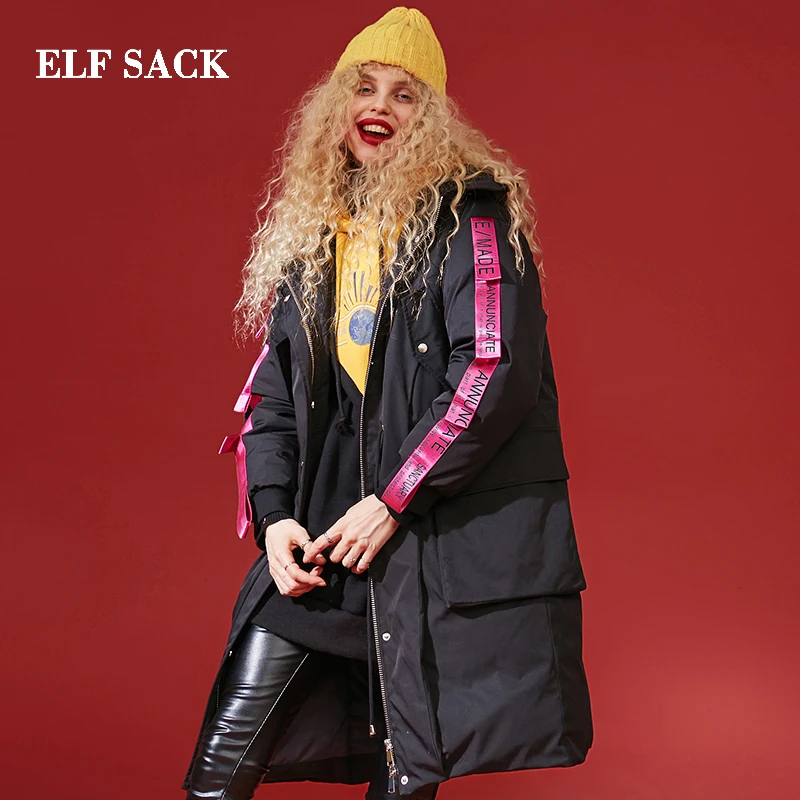 ELFSACK зима новинка пуховики для женщин на молнии 90% белый утиный пух пальто толстый