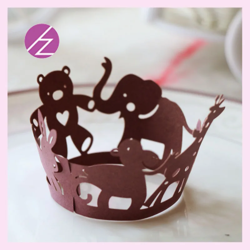 50pcs Cute Giraffe Elephant Bear Pattern Cupcake Wrapper Baby Shower Decorations Laser Cut Carved Paper Cup Party Favor | Дом и сад