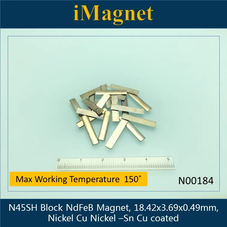 

Блок N00184, 10 шт., N45SH, сильный редкоземельный неодимовый магнит, 18,42x3,69x0,49 мм, магнит кубовидный Ndfeb, магнит для холодильника