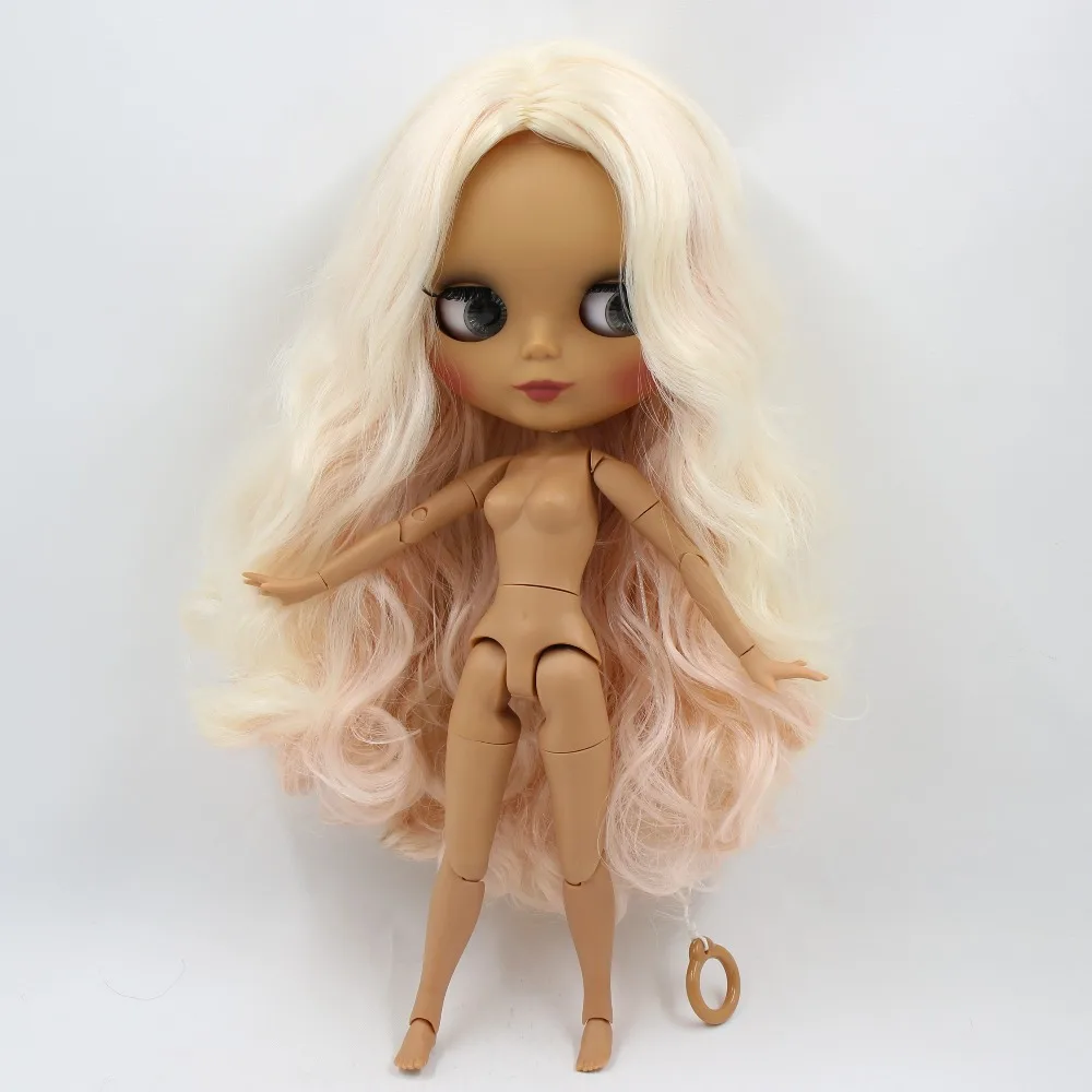 

ICY DBS Blyth doll 1/6 bjd joint body dark skin matte face pink and blonde hair 30cm toy