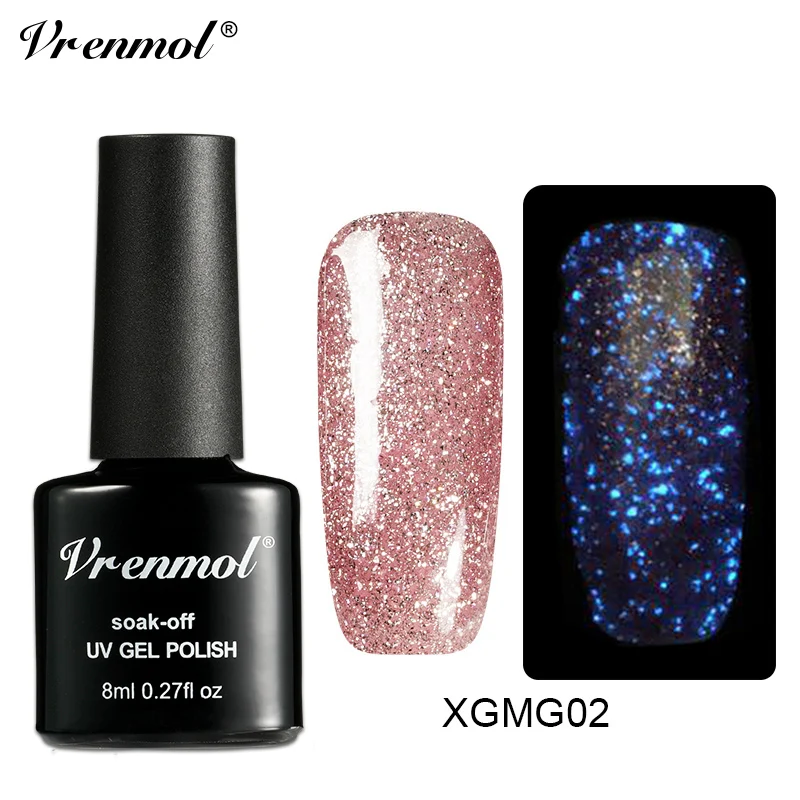 XGMG02 Vrenmol 3D Блеск ФЛУОРЕСЦЕНТНОЕ ночное свечение ногтей в темноте Гель-лак светящийся розовый Золотой гель для ногтей Звездный Светодиодный УФ-лампа - Цвет: XGMG02