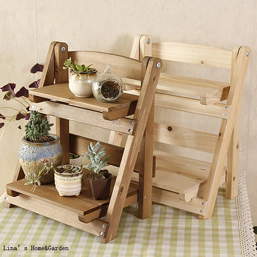 

tabletop stand 2 tier foldable solid fir mini wood display shelf decoration