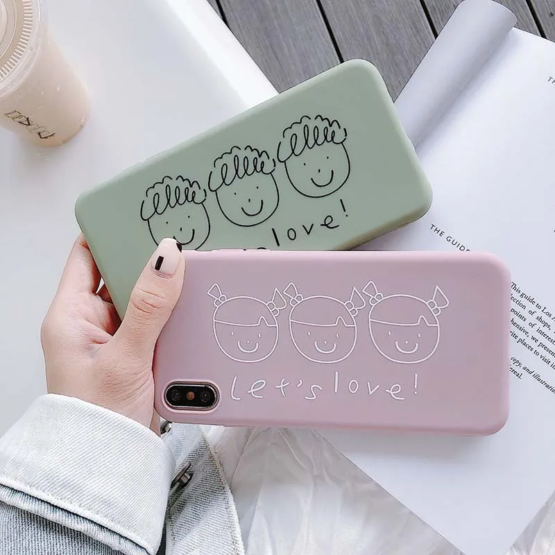 Мультяшные пары голова портрет Let's Love чехол для iPhone X XR XS Max 6 S 7 8 Plus матовый
