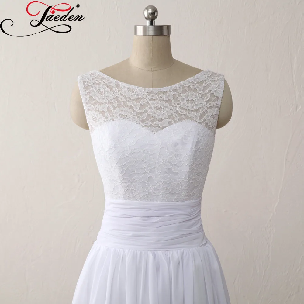 JAEDEN Cheap White Chiffon Beach Wedding Dresses Lace Sleeveless A Line Long Real Photo 2017 E623 Simple Scoop Neck Bridal Gowns | Свадьбы и