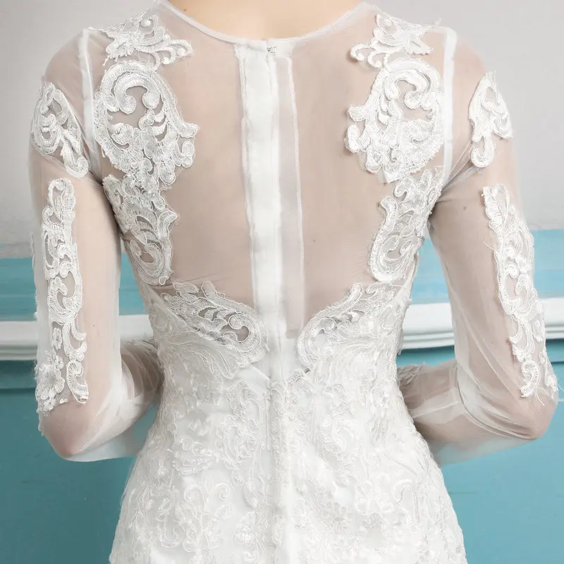 

LAMYA Full Lace Sleeve Mermaid Wedding Dresses Real Photo Vintage Plus Size Bridal Gowns Princess Court Train vestido de noiva