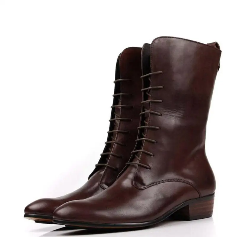 HEINRICH 2018 Men Boots Genuine Leather Shoes Mid-Calf Motorcycle Male Low Heels Footwear Botte Homme | Обувь