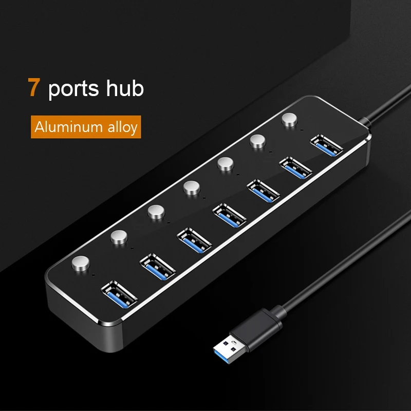 GOOJODOQ Алюминий 4 7 Порты и разъёмы док-станция USB Высокоскоростной разветвитель 5Gbs USB 3,0 Hub On/Off переключатель для ноутбука MacBook Pro концентратор компьютера кабель