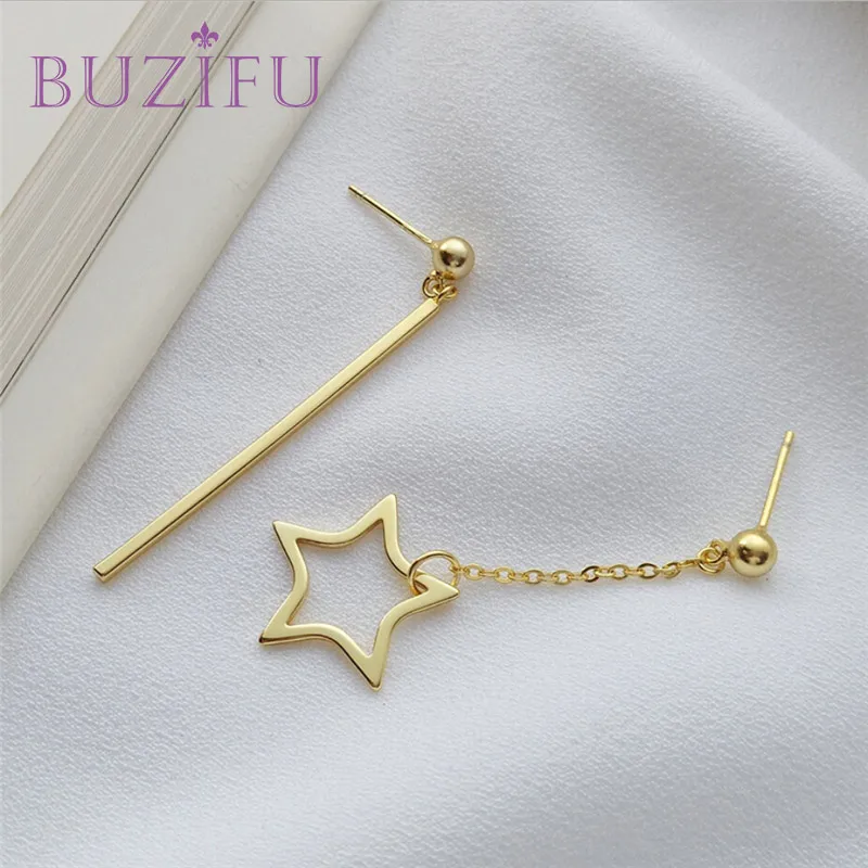 BUZIFU Новый Геометрия асимметрия 925 Silver Star Металл кисточкой серьги для Для женщин
