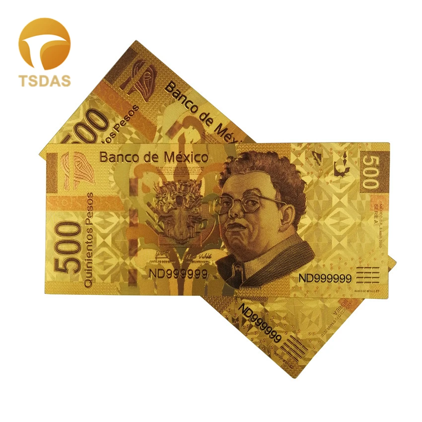 Новая Мексика банкноты 500 песо золото банкноты в 24k позолоченные для коллекции
