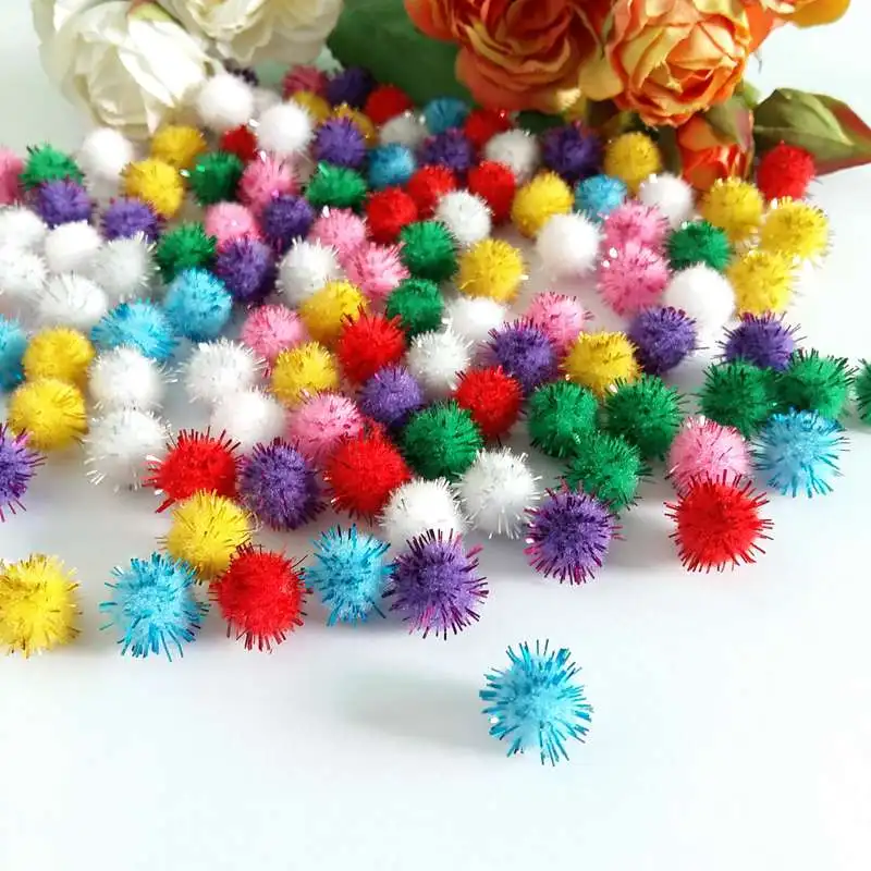 

200-150Pcs 10mm/15mm Gold Thread Fluffy Craft Pompom Balls Polyester DIY Party Wedding Decor Balls for Craft Supplies