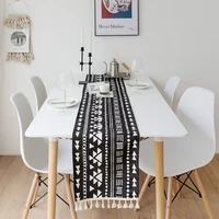 2022 table runner party desk decor hot insulation modern bohemia white black geometric chenille soft waterproof fabric mat