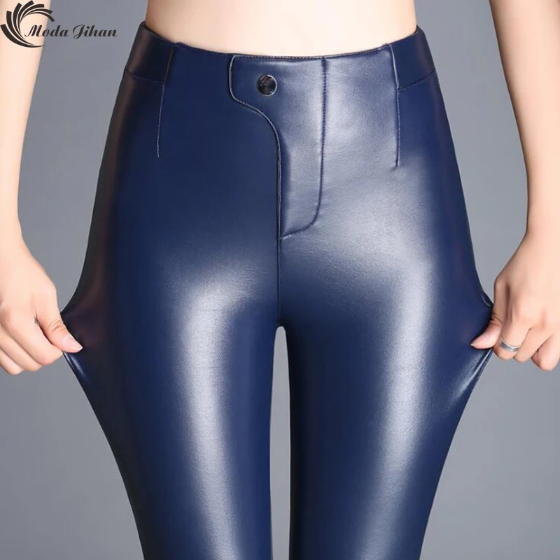 Moda Jihan женские брюки из искусственной кожи с бархатом утолщенные высокая талия