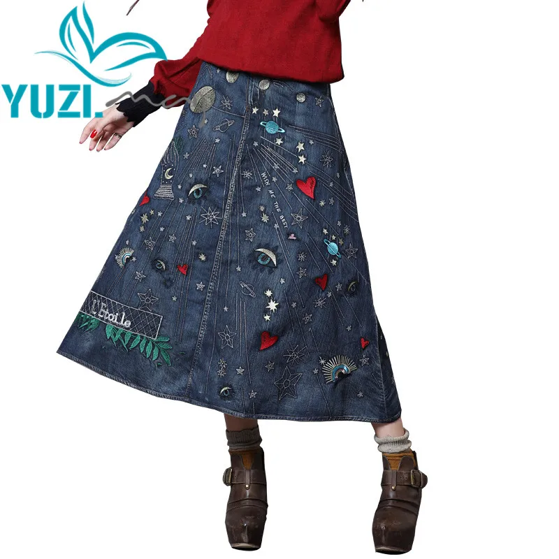 Женская джинсовая юбка Yuzi.may в стиле бохо новая осенняя трапециевидной формы с