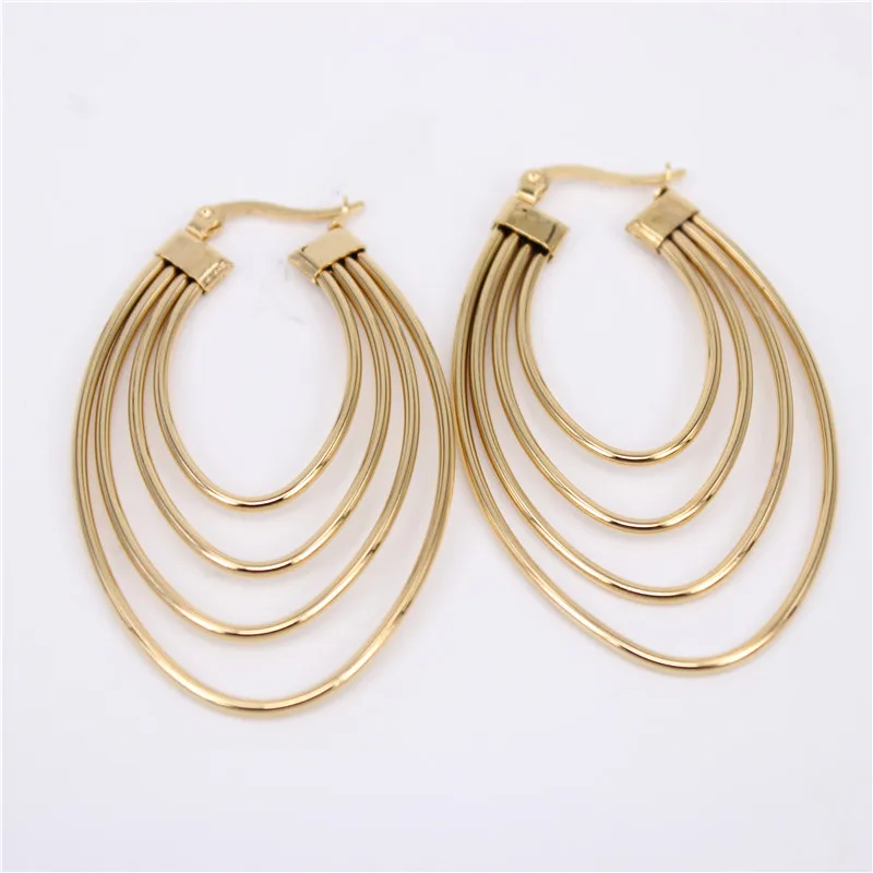 Золотой цвет MGUB New design Lightweight stainless steel jewelry gold colors oval Hoop earrings for women LH664 - Окраска металла: Золотой цвет