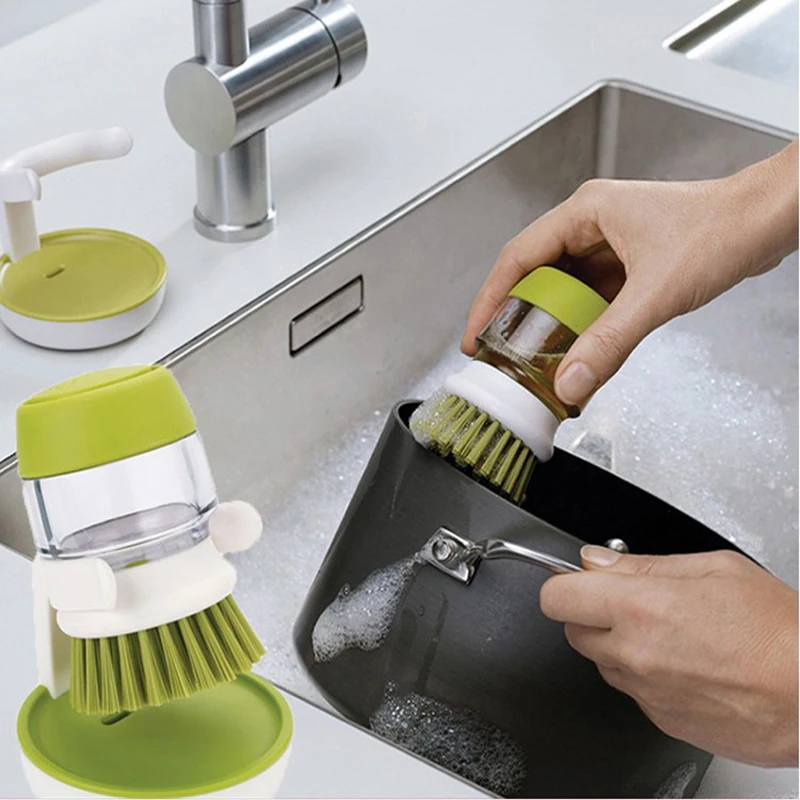 

GQIYIBBEI 1PCS/Palm Scrub Dish Brush with Washing Up Liquid Soap Dispenser Storage Stand Kitchen Cleaning Tools Cleaning Brush