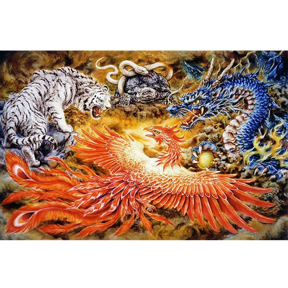 New year 5D DIY Diamond Embroidery&quotDragon Tiger Phoenix Tortoise&quotCross Stitch Painting Mosaic rhinestones Home Decor | Дом и сад