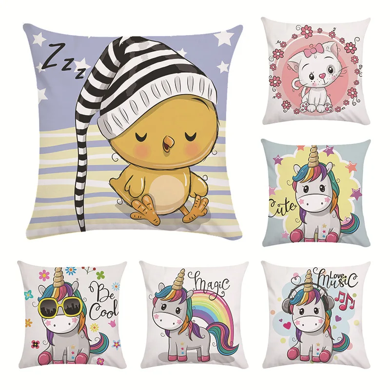 

Cute Cartoon Unicorn Cushion Cover Polyester Creative Unicorn Decorative Pillowcase Throw Pillow Case Unicorn Cushion Cover