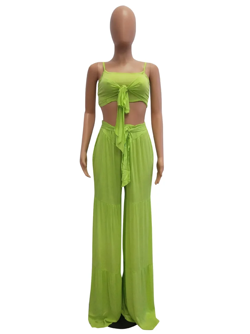 HAOOHU Sexy 2 Piece Set Women Crop Top and Wide Leg Pant Summer Festival Clothing Club Outfits Plus Size Two Pcs Matching Sets | Женская