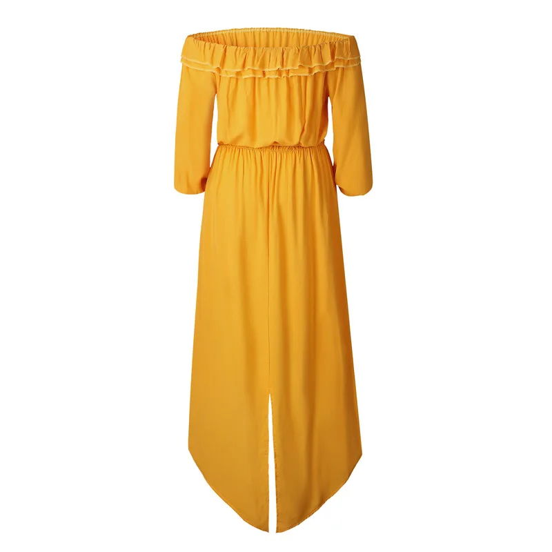 Женское желтое летнее платье туника с разрезом спереди Макси vestido longo винтажное