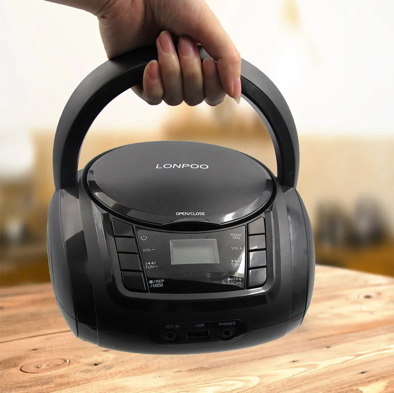 LONPOO Bluetooth CD плеер Бумбокс Портативный USB стерео Бумбокс сабвуфер динамик с fm-радио AUX разъем для наушников бумбокс