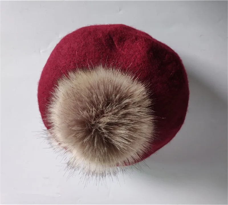 Style 02 Burgundy Зимние детские шерстяные мягкие береты, осенние женские повседневные береты из полиэстера с меховым помпоном, шапки Gorras - Цвет: Style 02 Burgundy