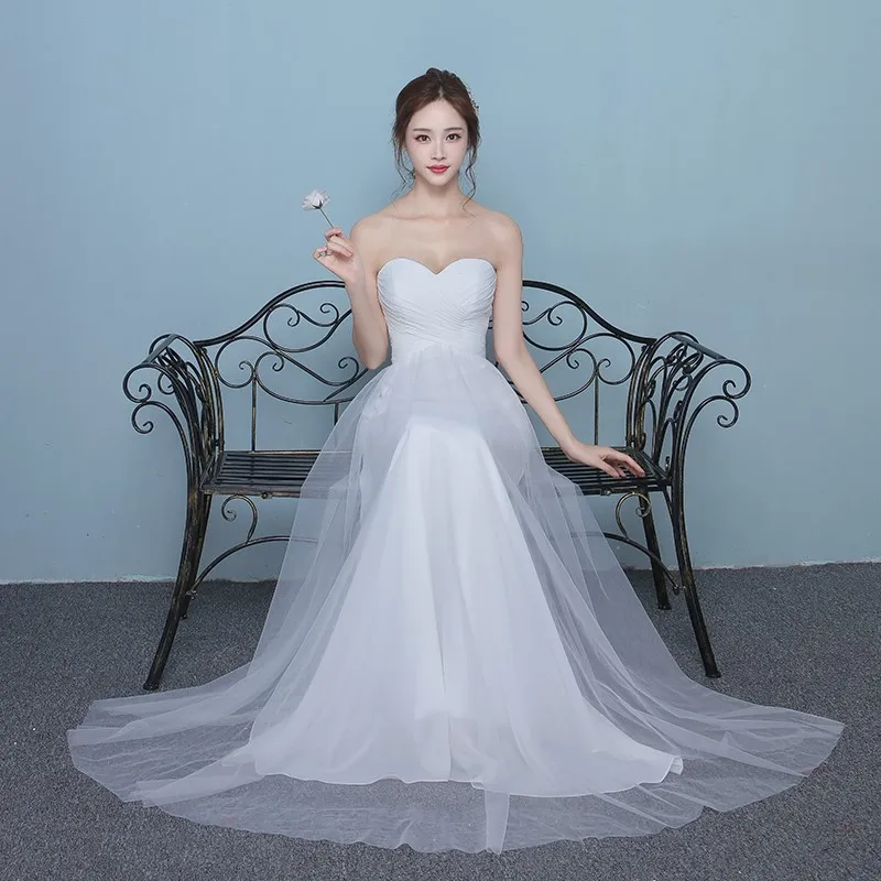 Белое свадебное платье до пола Элегантное невесты без бретелек а-силуэт Дешевые