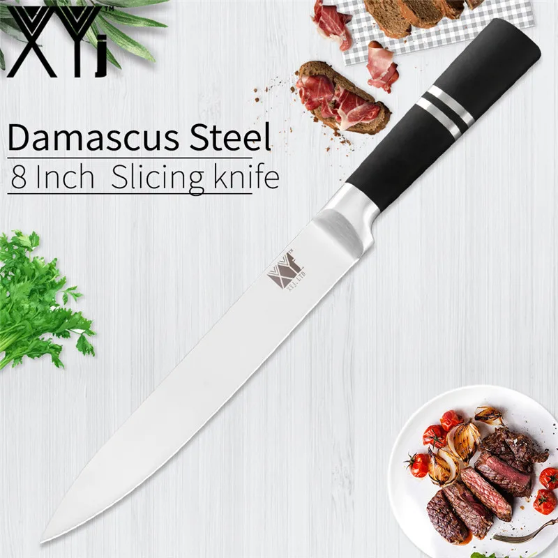 8 Inch slicing knife XYj набор кухонных ножей из нержавеющей стали, хорошее качество, популярный набор кухонных ножей, нож для нарезки хлеба, Santoku, нож для очистки овощей - Цвет: 8 Inch slicing knife