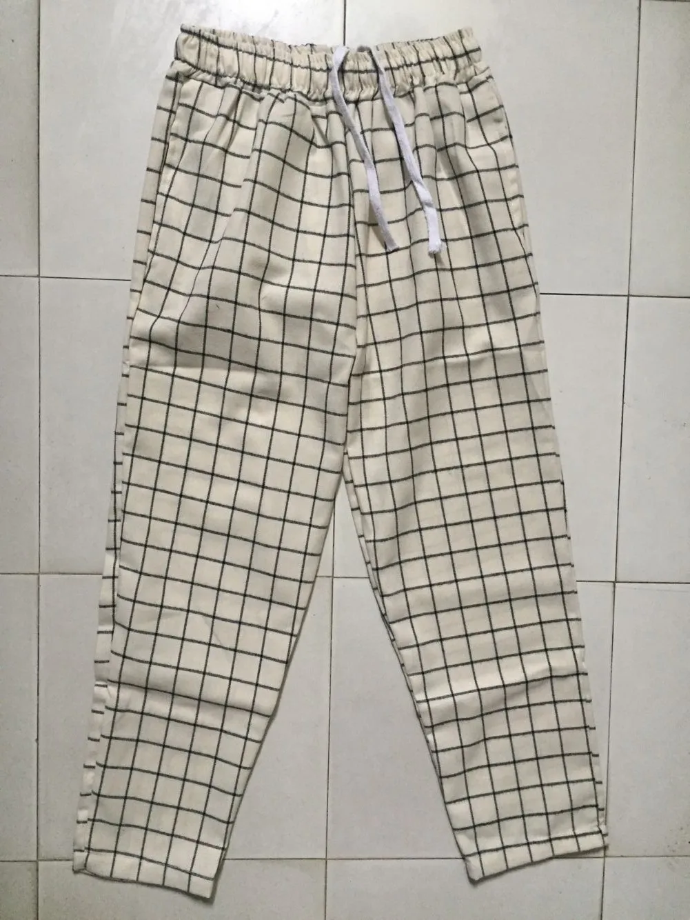 white plaid ankle Корейский стиль, лоскутные цветные полосатые клетчатые узкие брюки, летние штаны для бега, штаны-шаровары на завязках, уличная одежда Harajuku, модная повседневная одежда - Цвет: white plaid ankle