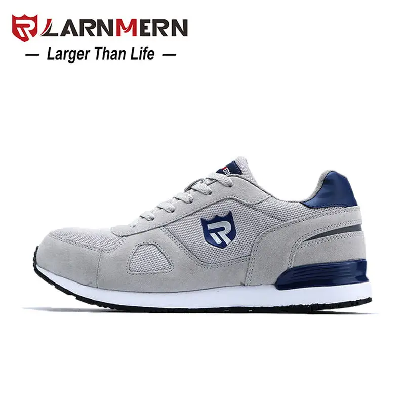 L6023-GRAY LARNMERN Для мужчин s Сталь Носок, рабочая безопасная обувь для Для мужчин легкий дышащий материал анти-разбив Нескользящие Светоотражающие защитная обувь - Цвет: L6023-GRAY