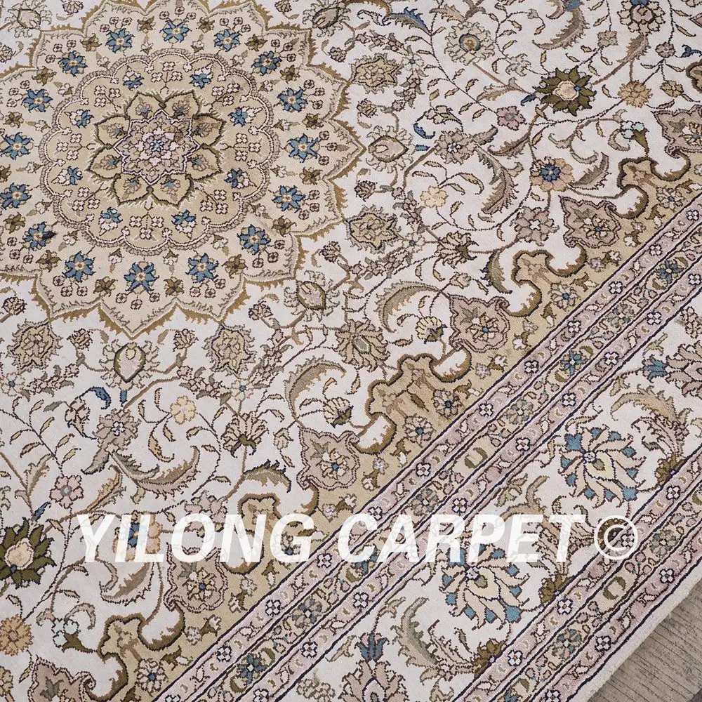 YILONG 6 'x 9' традиционный Шелковый коврик Тебриз светлый цвет ручной работы